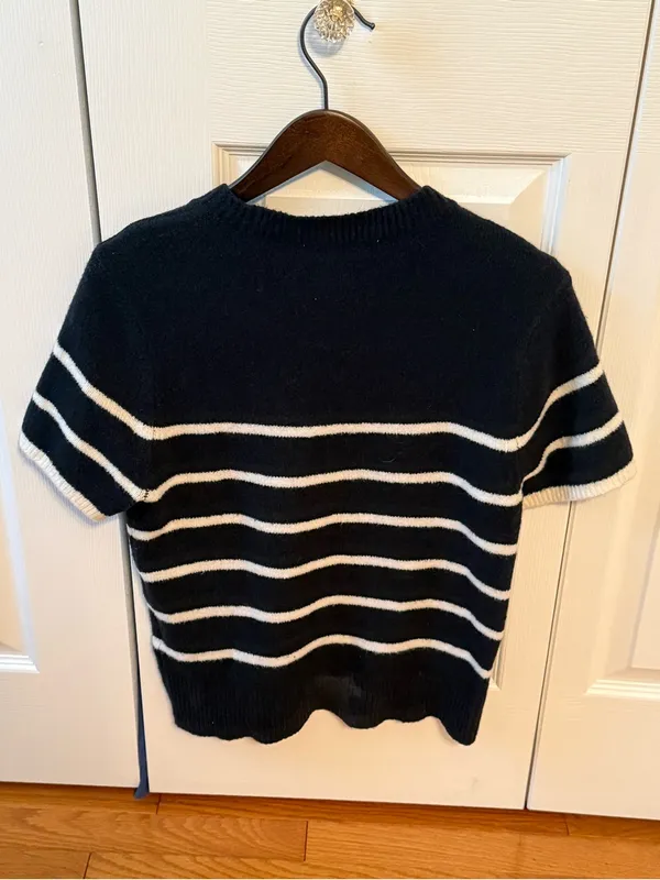 Abercrombie & Fitch Textured Crewneck Striped Short Sleeve Sweater - Image 3