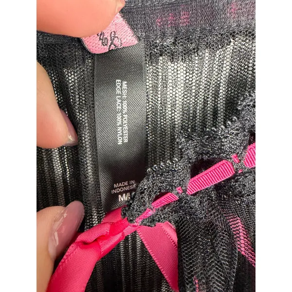 Victoria's Secret Vintage Y2K Sheer Black Pink Tie Topper Topper Medium Large - Image 2