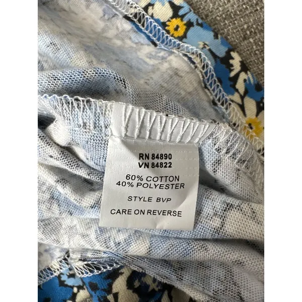 American Sweetheart Floral Print Long Sleeve Top Blue Yellow Womens Sz Medium - Image 5