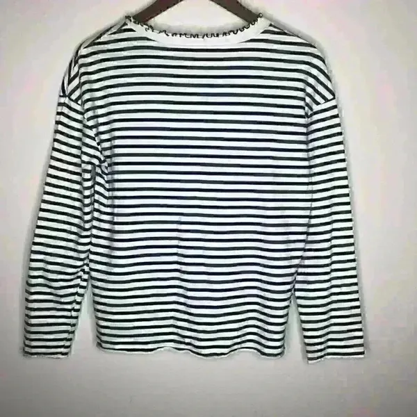 Zara Trafaluc collection navy and white striped long‎ sleeve top Sz S - Image 4