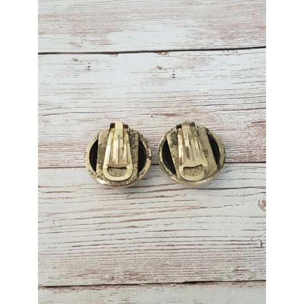 Vintage Clip On Earrings Aged Gold Tone Textured Circle - Image 3