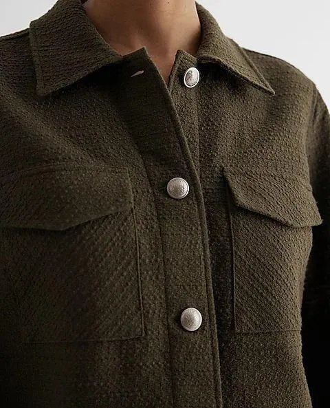 Express Tweed Novelty Button Cropped Shacket - Image 3