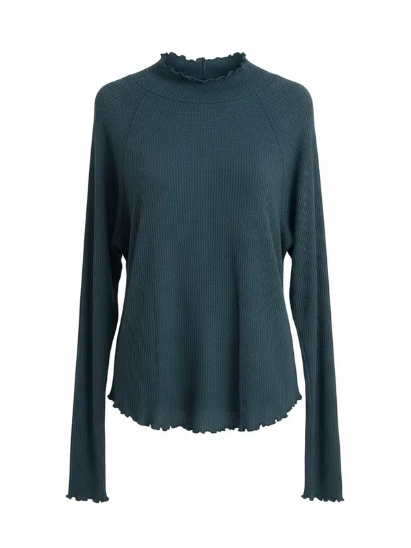 Free People - Long Sleeve Waffle Knit Top in Green/Dusty Teal - Size Large NWOT - Image 5