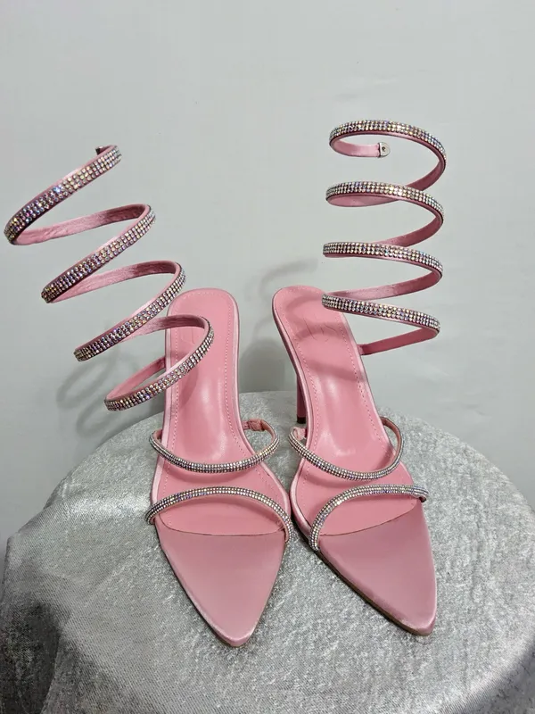 Pink Rhinestone Spiral Stiletto Heels 💎 Satin Pointed Toe | Size 8 | CG Logo)B14 - Image 2
