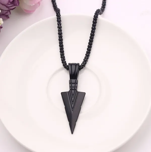 Black Arrowhead Mens Arrow Pendant Necklace 24" Chain - Native American Style - Image 2