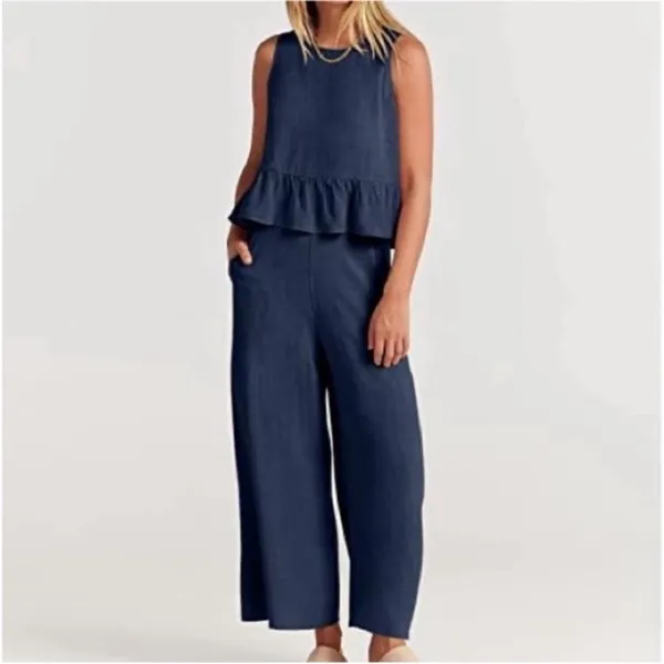 Elegant Blue Pants with Ruffled Peplum Top 2 Piece Set - Image 7