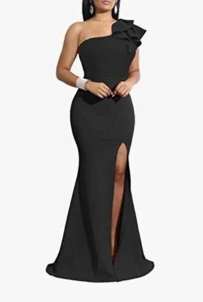 NEW Black Off Shoulder High Split Long Formal Party Dress Evening Gown SMALL - Image 4