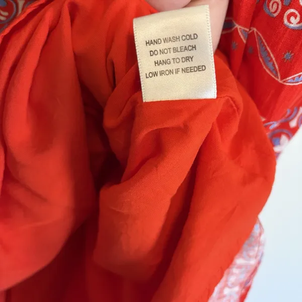Small Skies are Blue Red Blue Boho Floral Print Dress Bell Sleeves Button Lined‎ - Image 5