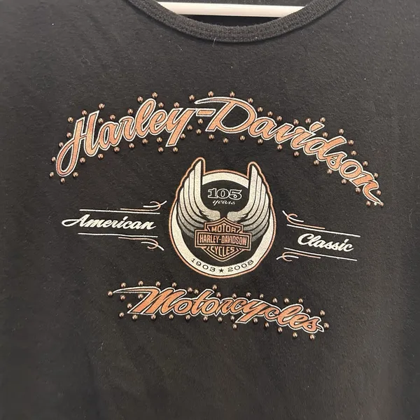 Harley-Davidson 105th Anniversary Black Studded Graphic T-Shirt Womens‎ XL USA - Image 2