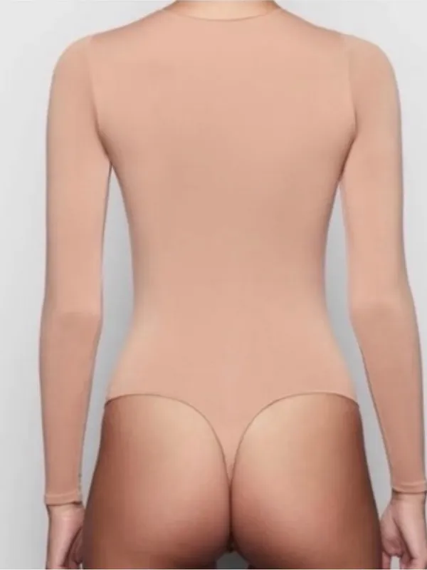 Skims Essentials Crewneck Bodysuit Long Sleeve Nude Size Small / Medium Shaping - Image 2