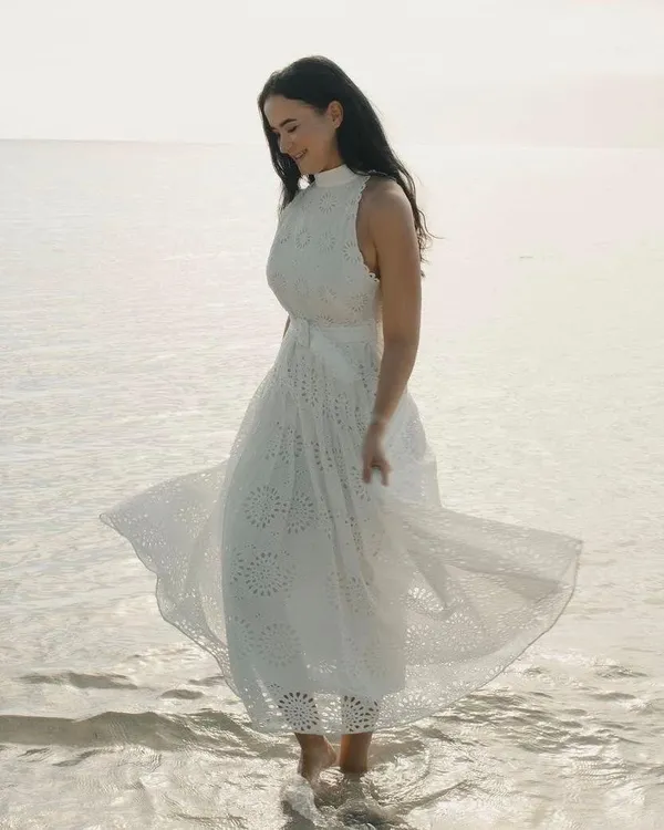 Zara maxi sun dress boho crochet belt lace halter flowy summer vacation - Image 8