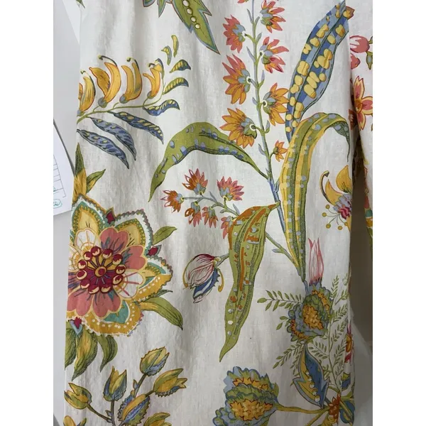 Floral Linen Blend Wide Leg Pants Size M Boho Botanical Resort Summer - Image 9
