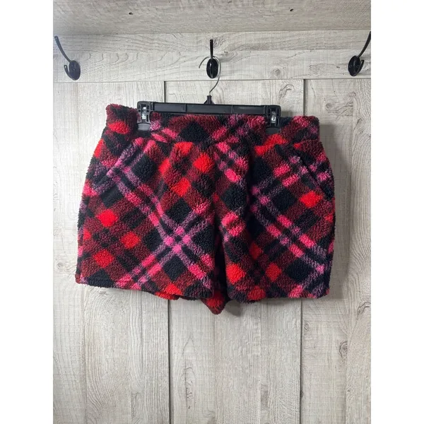 Maurices Womens Red & Black Plaid Sherpa Top & Shorts Set Large Cozy Winter Wear - Image 6