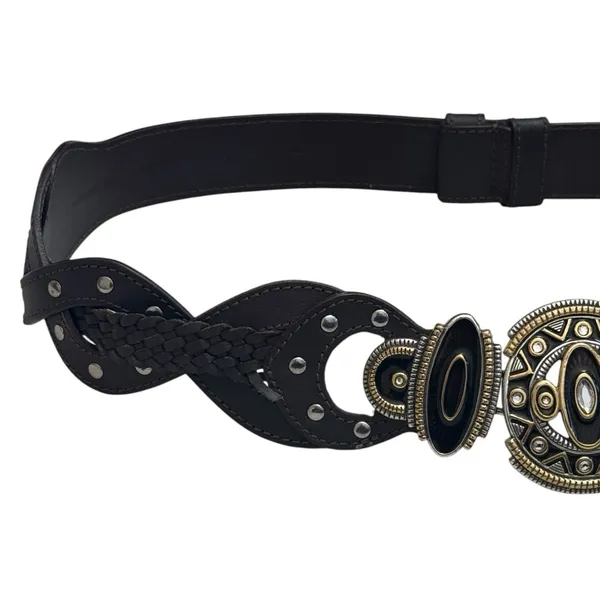 Chico's Genuine Leather Belt Silver And Gold Ornate Buckle Rodeo‎ Boho Luxury - Image 4