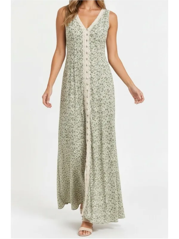 ZOCO. Honey Floral Maxi Dress, Ditsy Green, Small - Image 2