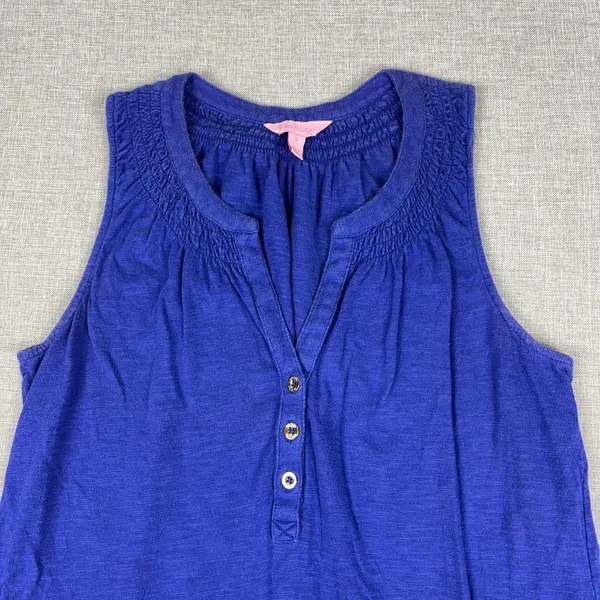 Lilly Pulitzer Tank Dress Womens Small Blue Henley Jersey Shift Casual Summer - Image 2