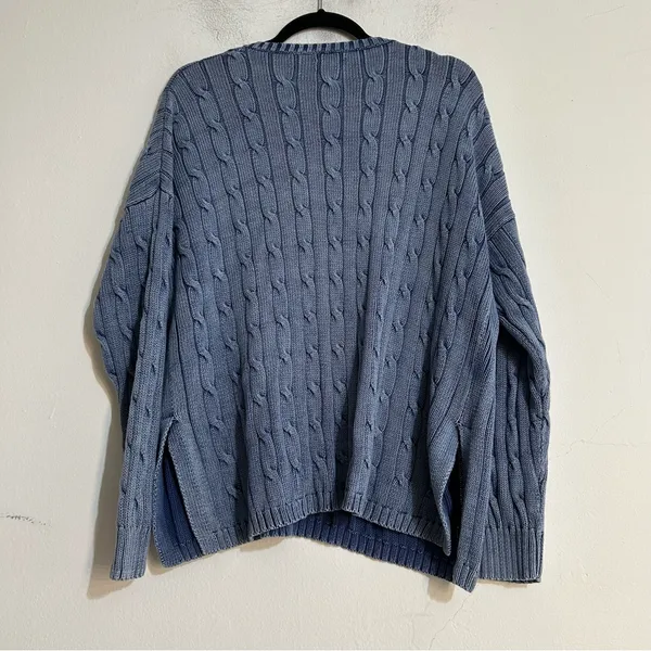 Polo Ralph Lauren Blue Cable Knit Pima Cotton V-Neck Sweater Fisherman Preppy - Image 8