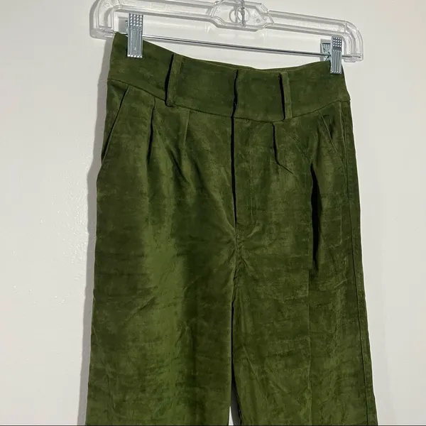 Lovers + Friends Lilith Pants High‎ Waist Faux Suede Green XXS Quiet Luxury Fall - Image 3