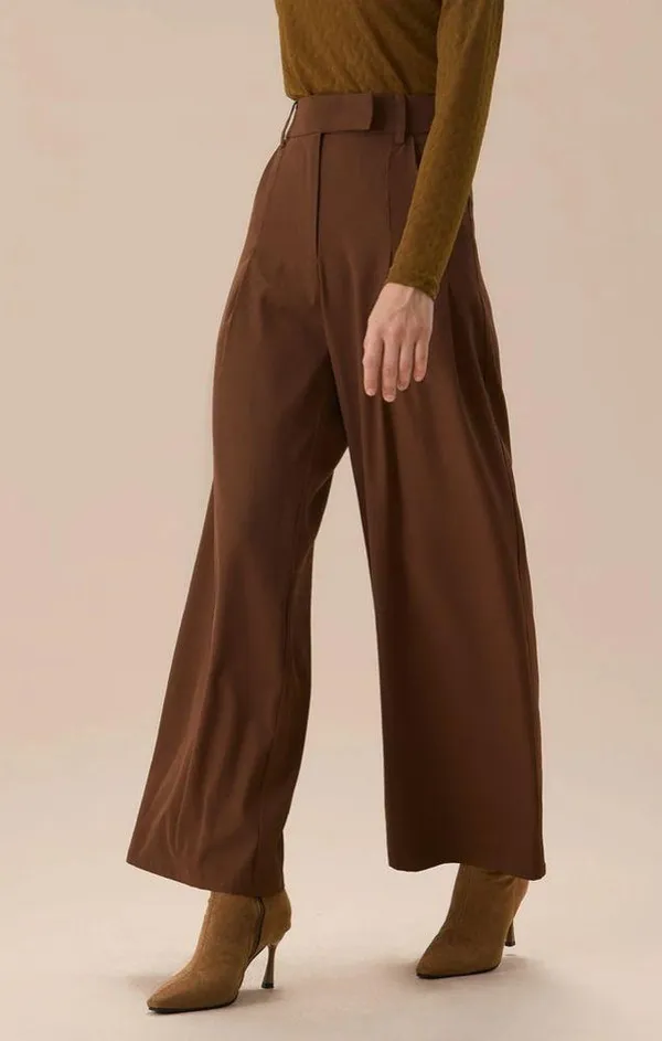 Rihoas Brown High Waisted Pockets Straight Pants - Image 2