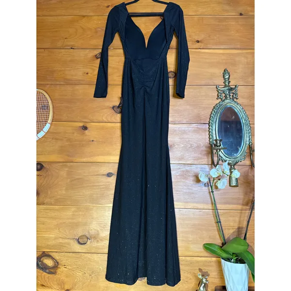 NWT Lulus Glamorous in Glitter Black Long Sleeve Backless Maxi Dress Gala Sz XS - Image 8