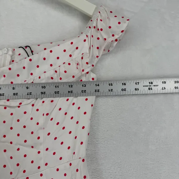 Mohito Women Polka Dot Off Shoulder Ruffle‎ Midi Dress White Red Size 32 NWT - Image 4