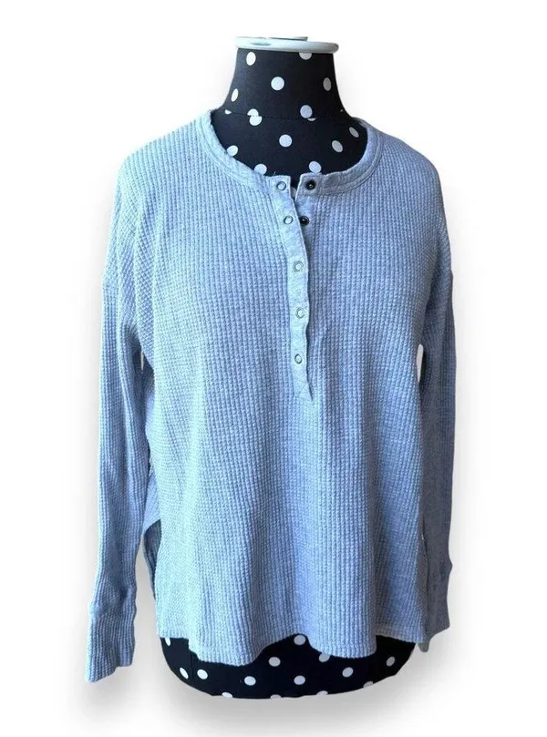5/$65 Offline by Aerie Womens Henley Top Sz XXS Gray Waffle Thumb Holes Knit Top - Image 3