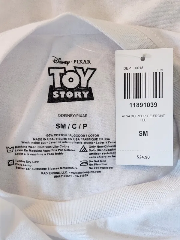Toy Story Bo Peep White Tie Front Graphic Fitted Tee Size Small NWT - Image 7