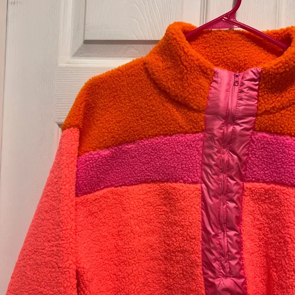 Cotton Bleu Womens Neon Colorblock Sherpa Quarter Zip Pullover Sweater Small - Image 3