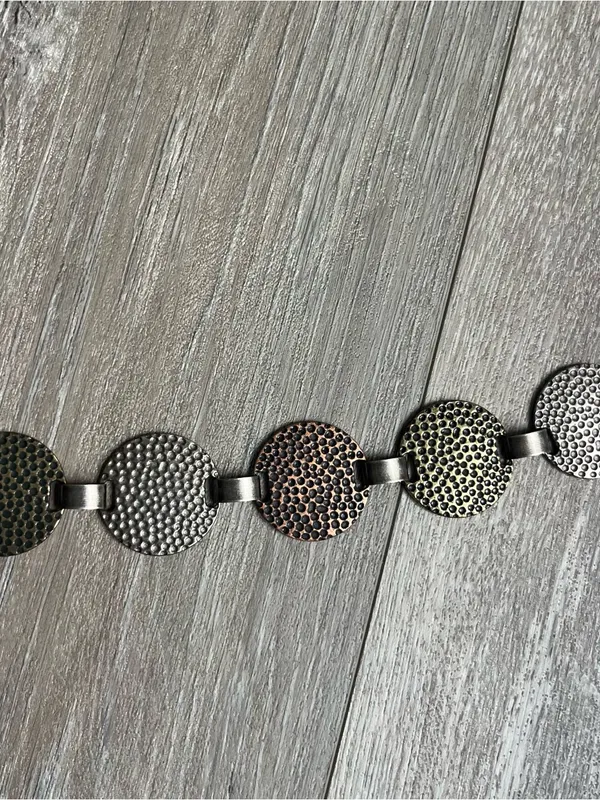 Vintage Mixed Metal Textured Disc Link Chain Belt Boho Adjustable Statement - Image 3