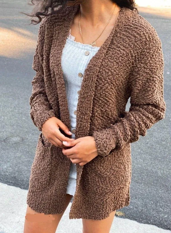 Love Tree Brown Popcorn Texture Cardigan - Image 2