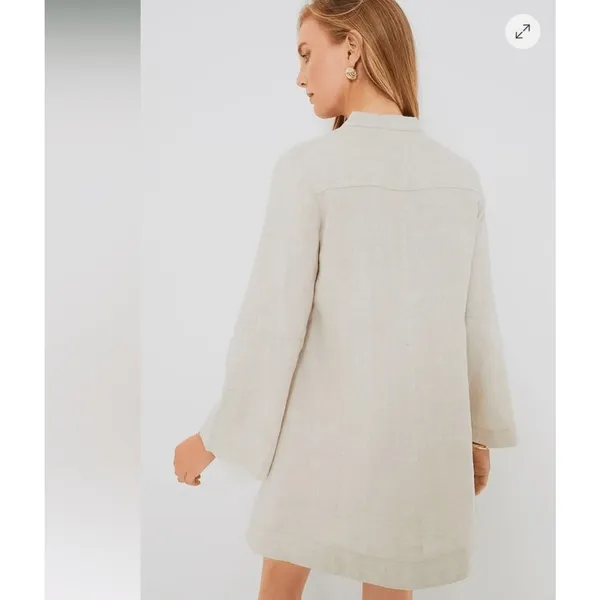 NWT Tuckernuck Tatum Linen Dress Small Beige Natural Shift Mini Long Sleeve - Image 2
