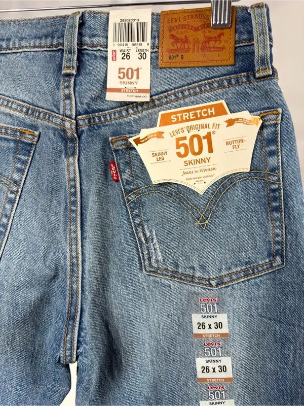 NWT Levis‎ 501 Skinny Light Distress Jeans in Blue Size 26 x 30 - Image 5