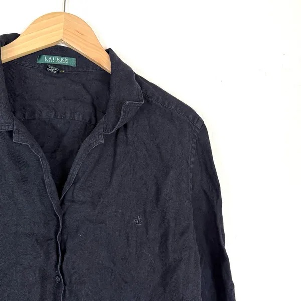 Lauren Ralph lauren black 100% linen button down top - Image 5