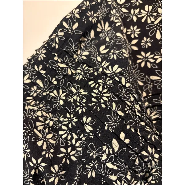 Free People Jessie Black Cream Ditzy Floral Smock Puff Sleeve Dress 90’s SZ 12 - Image 10