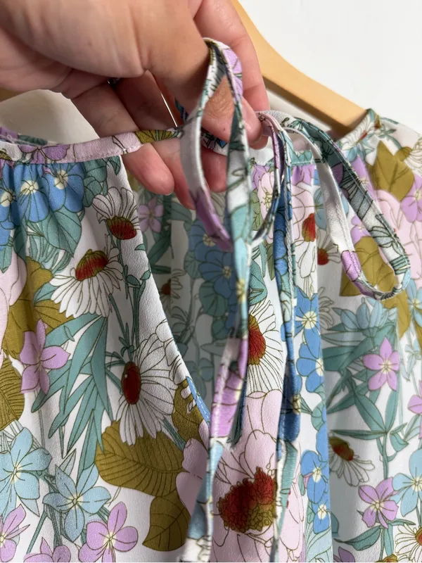 Boho Floral Flowy Peasant Top Smocked Sleeve Cottagecore Medium Romantic Prairie - Image 8
