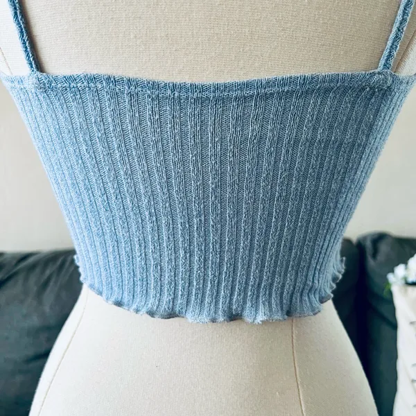 Blue Ribbed Crop Top Size XS - Image 5