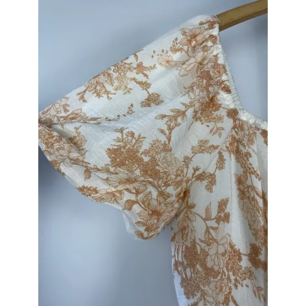 Blu Pepper White Orange Cottage Core Antique Floral Mini Puff Sleeve‎ Dress Sz L - Image 5