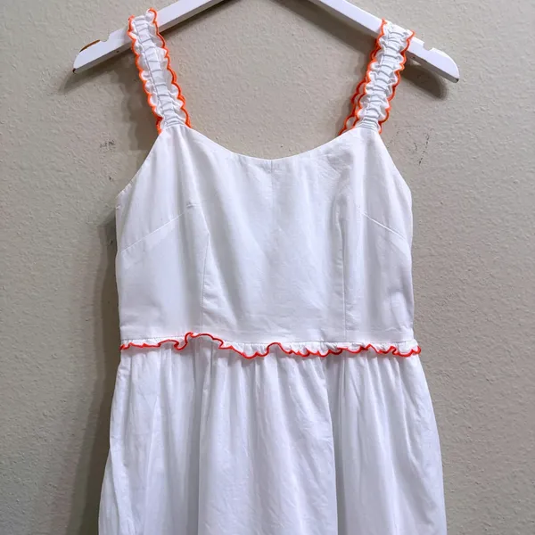 J.Crew White Cotton Scalloped-Trim‎ Tiered Midi Dress Size 0 Pockets Resortwear - Image 5
