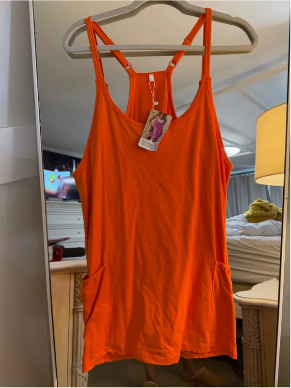 NEW Tennis Dress Workout Mini Dress w/ Built in Shorts Spaghetti Straps M - Image 4