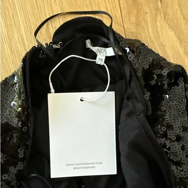 NIA Mini Dress Halter Neck Sequins Rodeo Size XS Black - Image 3