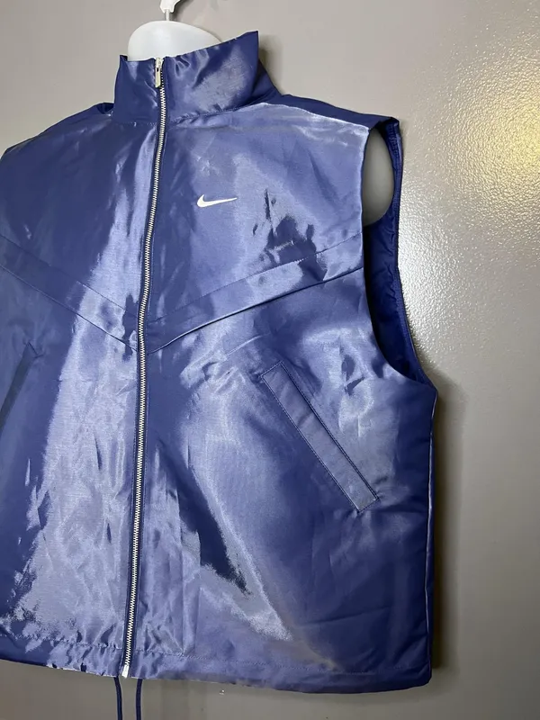 Nike Vest Womens Small Blue Windbreaker Full Zip Oversized Sports Swoosh Logo - Image 4