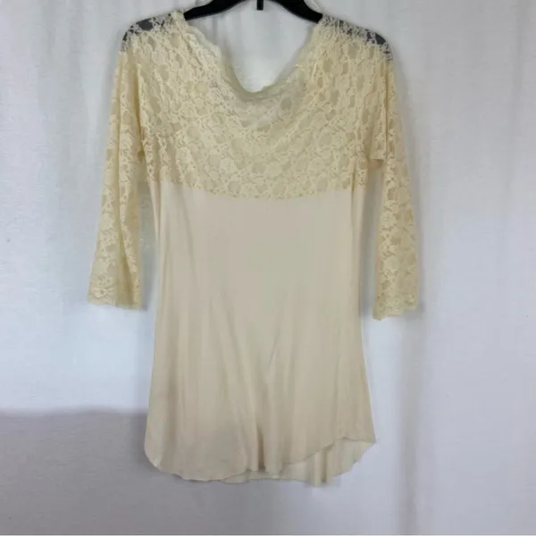 Free People Cream Lace Sleeved Romantic Fairycore Regencycore Ribbed Top - Image 7