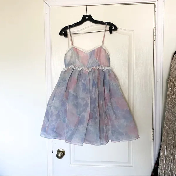 Selkie Dress Rosebud Puff Babydoll Organza Pastel Lace Mini Watercolor S NWT‎ - Image 2
