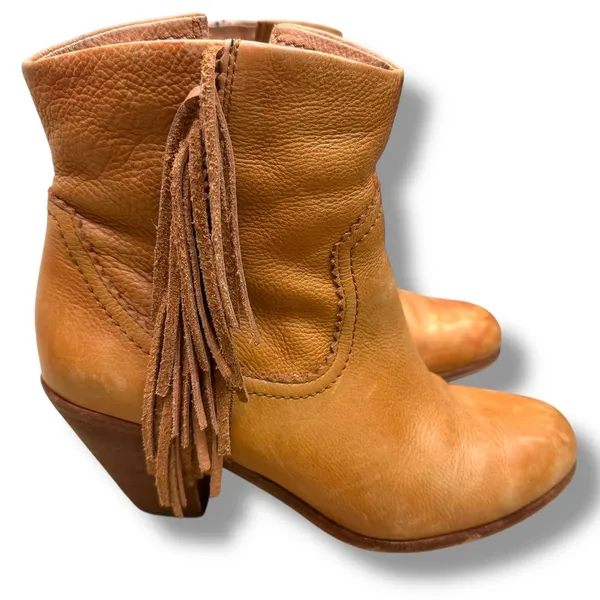 Sam Edelman Louie Camel Brown Tassels Leather Booties Western Ankle Boot Size 8 - Image 3
