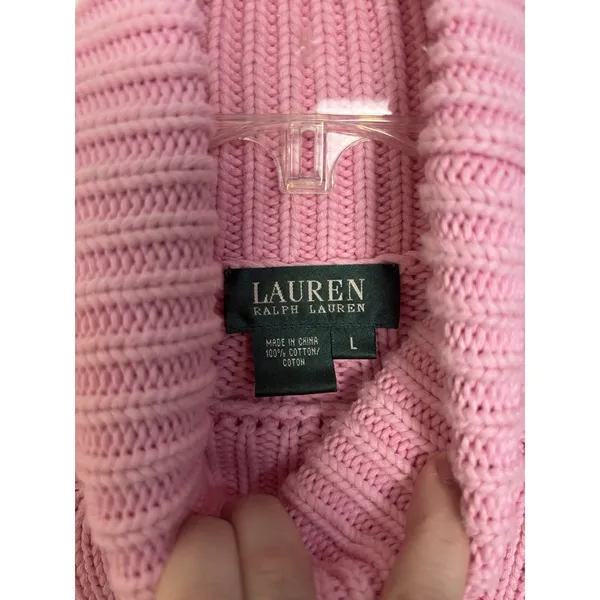 Y2K Lauren Ralph Lauren Pink Chunky Cable Knit Turtleneck Sweater M/L Preppy - Image 4