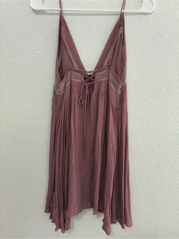 Free People Dusty Rose Lace-Trim Mini Dress - Image 4