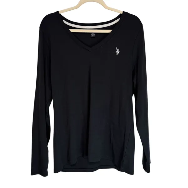 US Polo Assn Womens Black V Neck Long‎ Sleeve Classic Fit T Shirt Size XL - Image 7