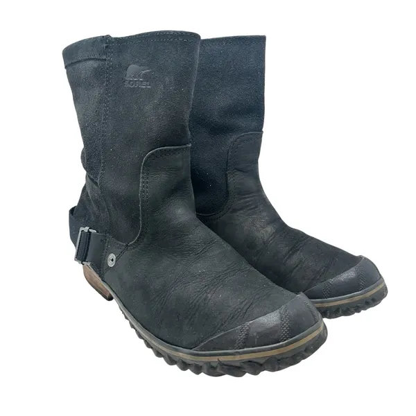 Sorel Slimshortie Waterproof‎ Leather Moto Boots Black Buckle Womens 9 - Image 5
