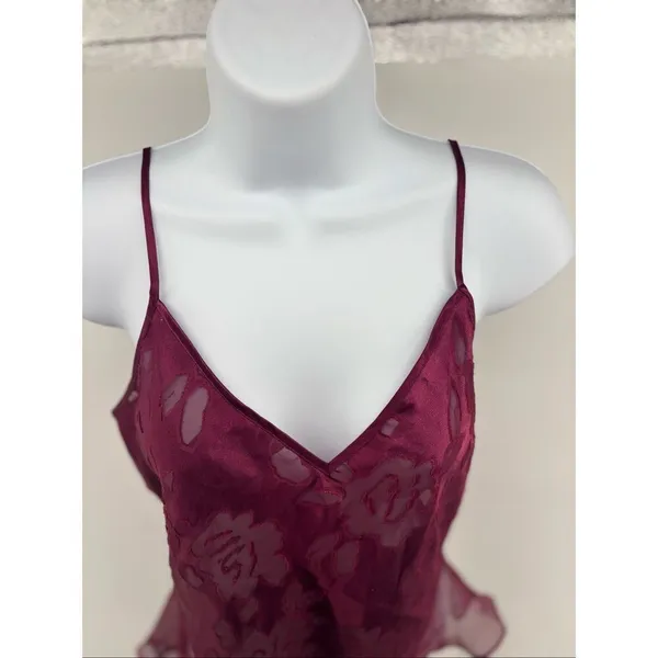 Vintage Victorias Secret Satin Teddy Lingerie Gold Label Maroon Floral Size M - Image 4