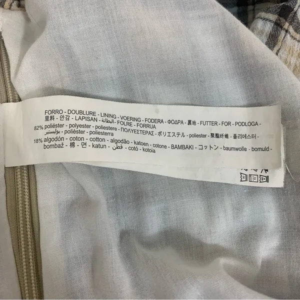 Zara Women's M Blue Cream‎ Plaid Ruched Chic Cottagecore 3/4 Sleeve Blouse - Image 9